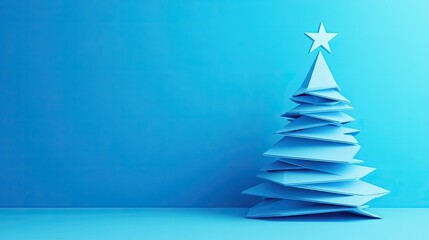 Wall Mural - modern christmas tree made of geometric shapes with a star at the apex, standing boldly against a vi