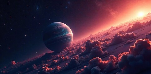 Wall Mural - A lone planet orbits a distant star in the vastness of space, planet, void, cosmos