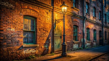 Canvas Print - Old Brick Building Dusk Lamp Post Urban Exploration Photography