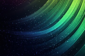 Poster - Abstract green and blue swirling light streaks on dark background with sparkling particles.