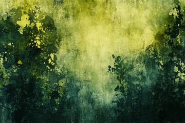 Poster - Abstract watercolor painting, dark green and yellow tones, textured background.