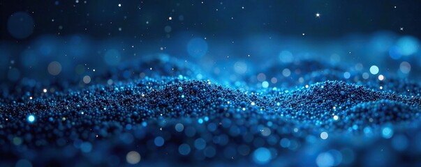 Wall Mural - cosmic dust particles on a polished obsidian surface, glacial blue, night