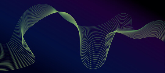 Poster - 3d vector wave lines pattern smooth curves flowing dynamic blue green gradient light isolated on bla