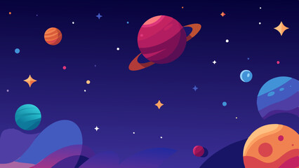 Wall Mural - whimsical and colorful celestial pattern with planets and starry details.