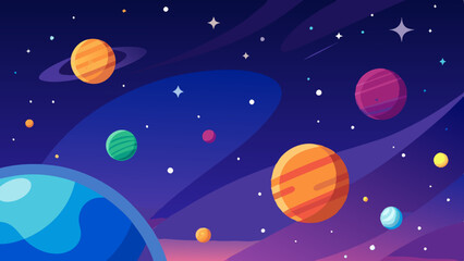 Wall Mural - seamless celestial pattern featuring artistic planets and scattered stars.