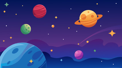 Wall Mural - lively pattern of planets and stars with a playful space-inspired style.