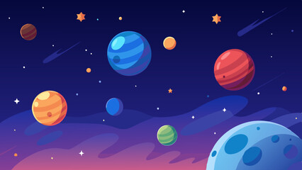 Wall Mural - cosmic seamless pattern of planets and stars in a whimsical design.
