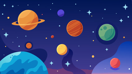 Wall Mural - dreamy space-themed pattern featuring planets, stars, and cosmic textures.