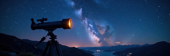 Wall Mural - telescope and stars against the background of night sky, night sky, telescope, dark sky