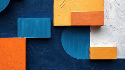 Wall Mural - vibrant abstract composition with blue and orange strokes and overlapping square layers