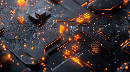 Poster - Explosive Fiery Sparks Bursting from Futuristic Circuit Board