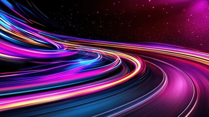 Poster - Vibrant Neon Swirls of Light and Motion in Futuristic Digital Abstract Background