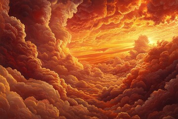 Aufkleber - Fiery sunset viewed from above a dense layer of clouds.
