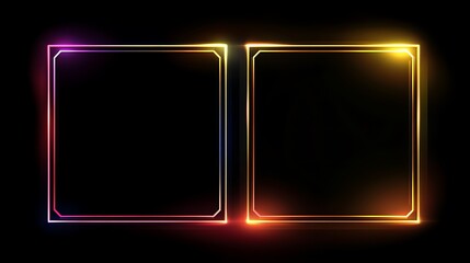 Wall Mural - Two vibrant neon glowing frames on black background