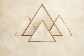 Leinwandbilder - Gold geometric triangles on beige marble background.