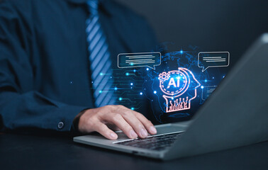 Fototapete -  Using AI chat in search and giving  to help in business has technology, to create computer concepts with robots as new digital software
