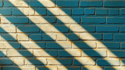 Poster - Geometric Patterns of Sunlit Brick Wall with Diagonal Shadows and Textures