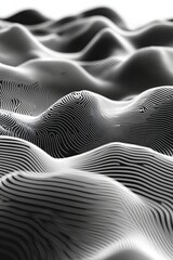Fototapete - Abstract grayscale 3D rendering of undulating, textured waves.