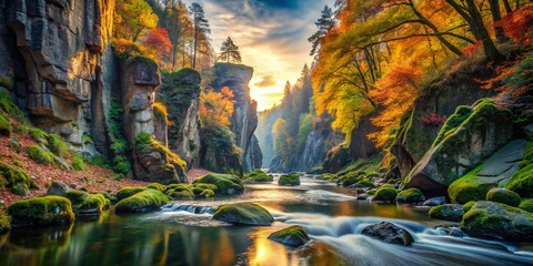 Wall Mural - Surreal Harz Mountains River Gorge: Dreamlike Bodetal Landscape Photography