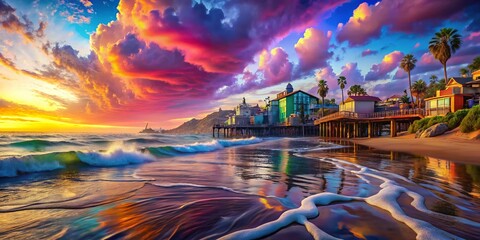 Wall Mural - Surreal Santa Monica Map: California Coastline Dreamscape