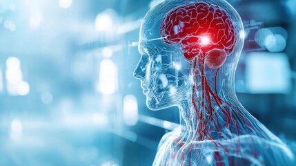 Poster - futuristic glowing 3d brain visualizing neurology and cognitive technology