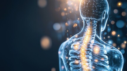 Poster - futuristic 3d holographic digital human anatomy concept for scientific research and