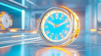 futuristic clock, time concept, cyan & gold - futuristic