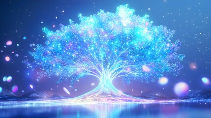 glowing blue fantasy tree, magical nature - fantasy art