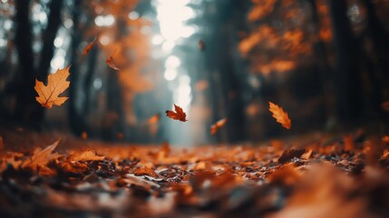 Canvas Print - Autumn Forest Landscape with Colorful Fallen Leaves on Forest Floor and Tranquil Atmosphere