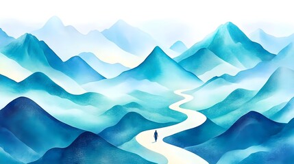 serene blue mountain path journey - abstract landscapes