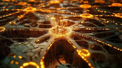 Poster - Illuminated digital cityscape futuristic metropolis 3d rendering high-tech environment aerial view innovation concept
