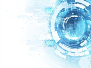 Fototapete - Abstract technology background with blue glowing circles and hexagons.