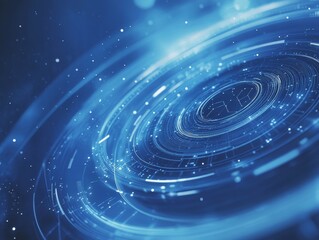 Poster - Abstract blue digital technology background with glowing circular patterns and futuristic design.