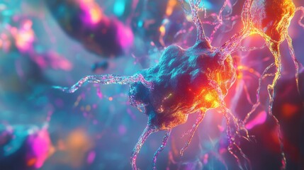 Poster - neural networks in colorful abstract digital art virtual space 3d render scientific perspective