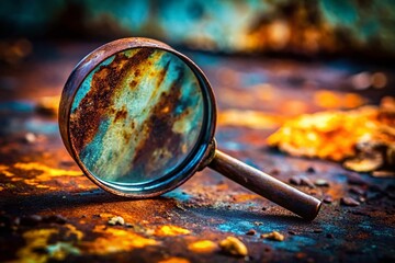 Wall Mural - Urban Exploration: Magnifying Glass Reveals Hidden Detail in Decaying Building