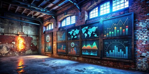 Wall Mural - Urban Exploration: Vibrant Animated Analytics Dashboard Showing Real-Time Website Traffic Data Visualization