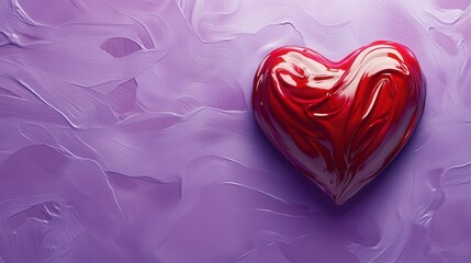 Poster - 3D Red Heart with Swirled Texture on a Clean Purple Background Ideal for Banners and Stylish Designs