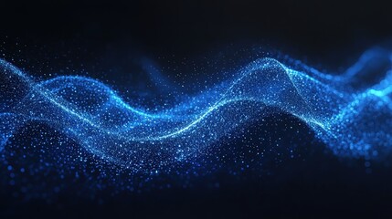 Poster - Abstract Blue Gradient Background with Smooth Waves and Glittering Particles for Modern Digital Designs and Creative Presentations