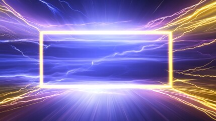 Poster - glowing neon frame surrounded by energetic lightning bolts