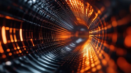 Poster - Abstract Modern Background Illustration of a Vibrant Tunnel with Metallic and Orange Elements Representing Motion and Energy Flow