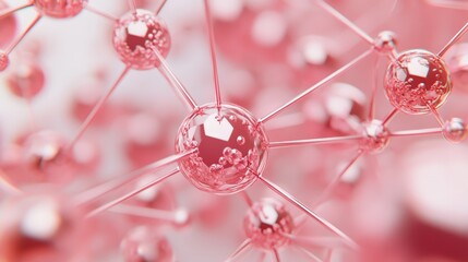 Poster - Abstract Visualization of Molecular Structure with Pink Metallic Spheres and Intricate Connections in a Scientific Concept