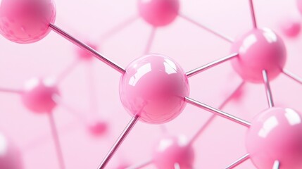 Poster - Abstract Pink Molecular Structure with Metallic Spheres Connected by Bonds on a Soft Background