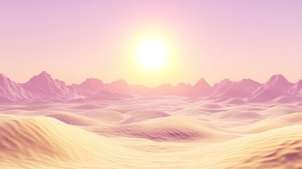 Wall Mural - Pastel desert landscape with mountains at sunset.  Sunrise, desert, mountains, horizon,  golden,  pink,  sunrise,  sunset,  sand dunes,  valley,  nature,  scenic,  empty,  peace,  calm,  beauty,  drea