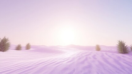 Wall Mural - Pastel desert landscape with small plants at sunrise.