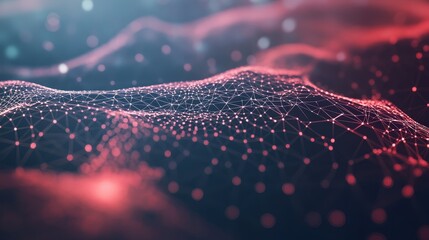 Poster - Abstract futuristic background showcasing a wave of interconnected technology nodes in vibrant colors suitable for digital wallpaper and tech presentations