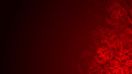 Poster - Red OM symbol shapes are moving from the bottom right of a gradient grid abstract background, horizontal composition. Relaxing, yoga or zen motion graphic. Loop animation footage for graphic design.