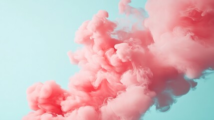 Canvas Print - Abstract pink smoke cloud on light blue background.