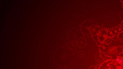 Poster - Red accurate icon shapes are moving from the bottom right of a gradient grid abstract background, horizontal composition. Futuristic motion graphic. Loop animation footage for graphic design.
