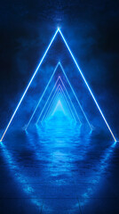 Wall Mural - Futuristic Blue Neon Triangle Corridor