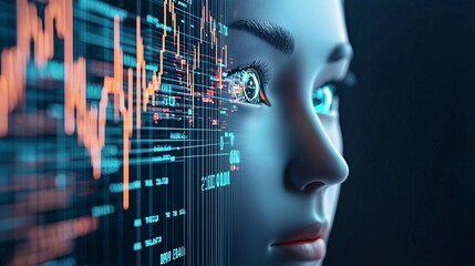 Poster - abstract robot face with stock market charts reflected in its eyes, [ai trading], [robotic decision-
